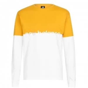 New Balance Athletic Stripe Long Sleeve T Shirt Mens - White/Yelow