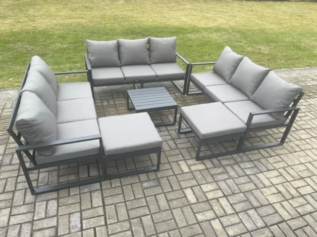 Fimous Aluminium Outdoor Garden Furniture Set Patio Lounge Sofa with Square Coffee Table 2 Big Footstools Conservatory Set Dark Grey Dark Grey Unisex
