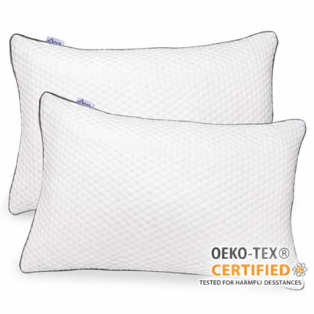 Aamira Premium Orthopaedic Shredded Memory Foam Bed Pillow 70X45Cm 2 Pack, Neck Back & Side Support, Bamboo Washable Cover