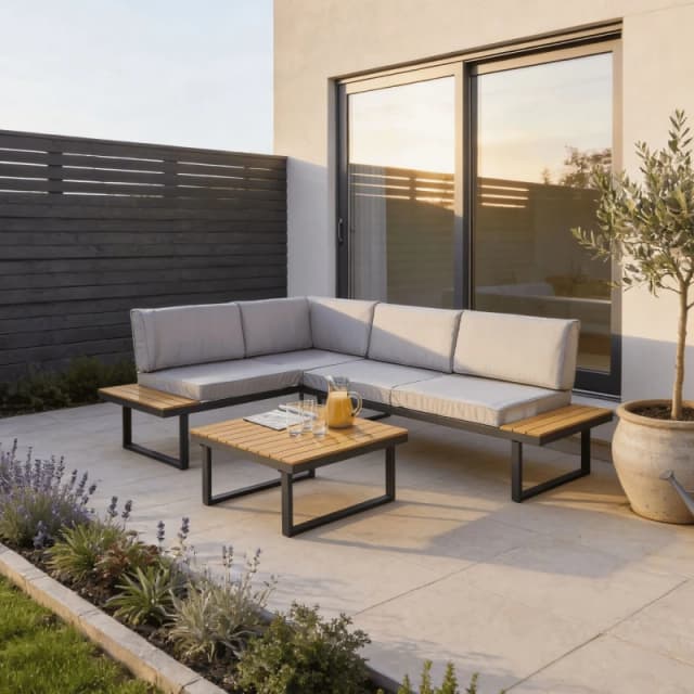 Home Source Ember L-Shape Outdoor Garden Patio Decking Sofa & Table Set