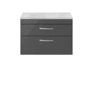 Nuie Athena 800 Wall Hung 2-drawer Vanity & Bellato Grey Worktop - Gloss Grey
