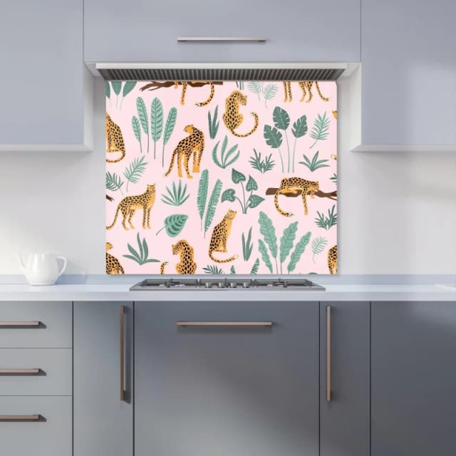 Warren Reed - Designer Hand Drawn Leopards Kitchen Splashback in Pink Size: 700mm x 650mm Pink Unisex 700mm x 650mm