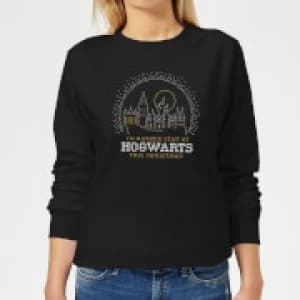 Harry Potter I'd Rather Stay At Hogwarts Womens Christmas Sweatshirt - Black