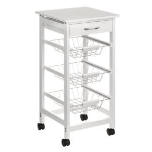 Premier Housewares Premier Houseware 3-Basket White Veneer Kitchen Trolley