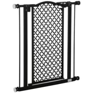 Pawhut 74-80cm Pressure Fit Double Locking Pet Stair Gate - Black
