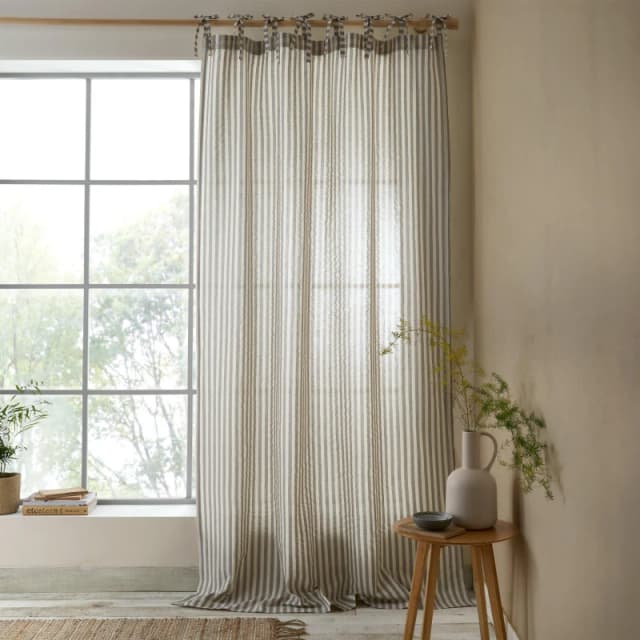 Pineapple Elephant Zanzibar Woven Stripe Voile Curtain Panel Grey unisex 140x183cm