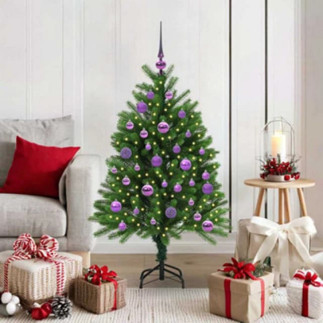 vidaXL Christmas Tree with 150 LEDs, Lilac Balls with Stand Green 120cm PE, Green 3396315