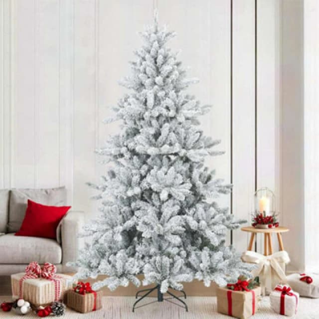vidaXL Artificial Hinged Christmas Tree Snow Flocked White 210cm, White 42019329