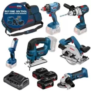 Bosch 0615990L1M 18v 6 Piece Cordless Robust Tool Kit - 3 x 4ah Batteries + Bag