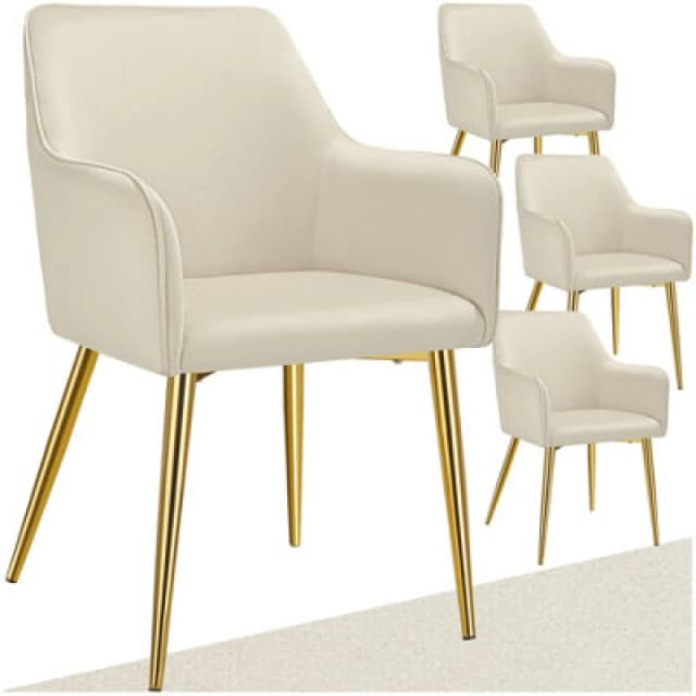 Tectake Set Of 4 Dining Chair Avane - Velvet Look, Padded Armchair, High Backrest And High Armrests - Beige