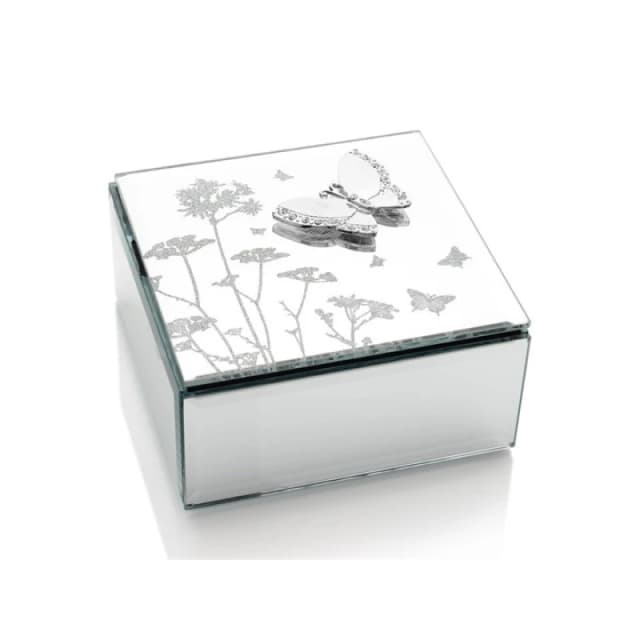 Hestia Butterfly And Flowers Glass Trinket Box - P65203