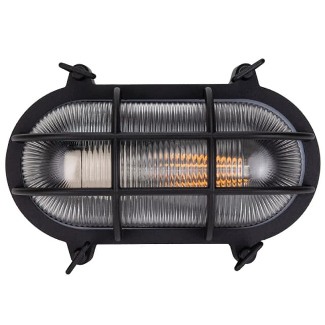 Happy Homewares Industrial Nautical Marine Style Black Cast Aluminium Outdoor Bulkhead Light Black Unisex