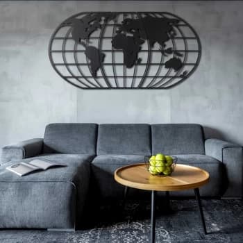 World Map Globe - Black Decorative Metal Wall Accessory