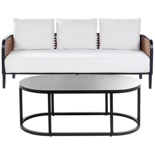Beliani Garden Lounge Set With Table 3 Seater Montefalco Metal White