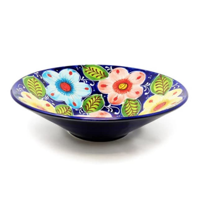 Verano Spanish Ceramics Classic Spanish Hand Painted Kitchen Dining Extra Large Conical Bowl 38cm Pink Flower Multi