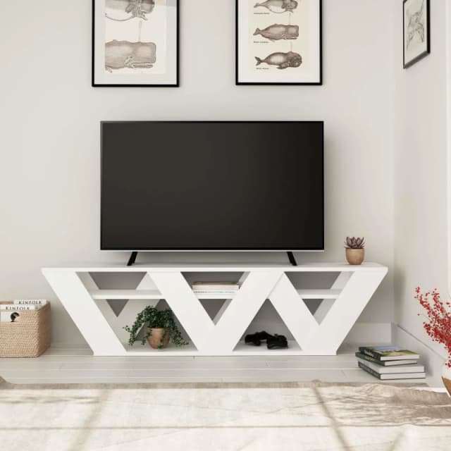 DECORTIE Decortie - Ralla Modern tv Stand Multimedia Centre tv Unit White With Shelves 158cm - White M.TV.16955.2