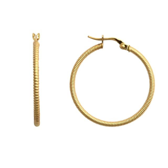 Jewelco London 9ct Gold Ribbed Coiled Twist 1.5mm Hoop Earrings 28mm - JER786D Gold female