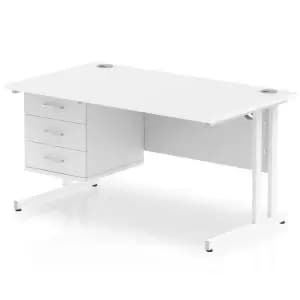 Impulse 1400 Rectangle White Cant Leg Desk White 1 x 3 Drawer Fixed