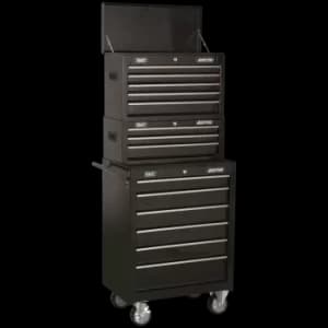 Sealey American Pro 14 Drawer Roller Cabinet, Mid and Top Tool Chest Black