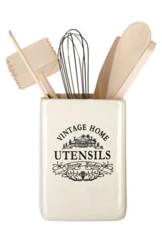 Interiors by Premier Vintage Home ceramic utensil holder, Cream Ceramic Kitchen Utensil Holder, Stylish Cooking Utensil Holder Cream