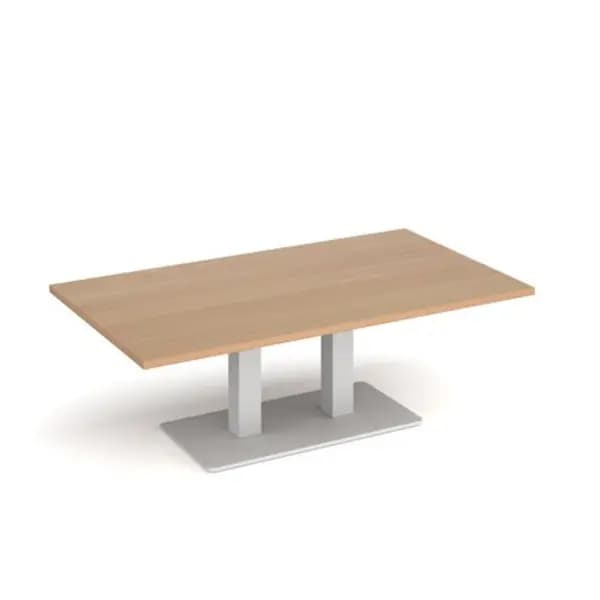 Eros Eros rectangular coffee table with flat white rectangular base and twin uprights 1400mm x 800mm - beech ECR1400-WH-B