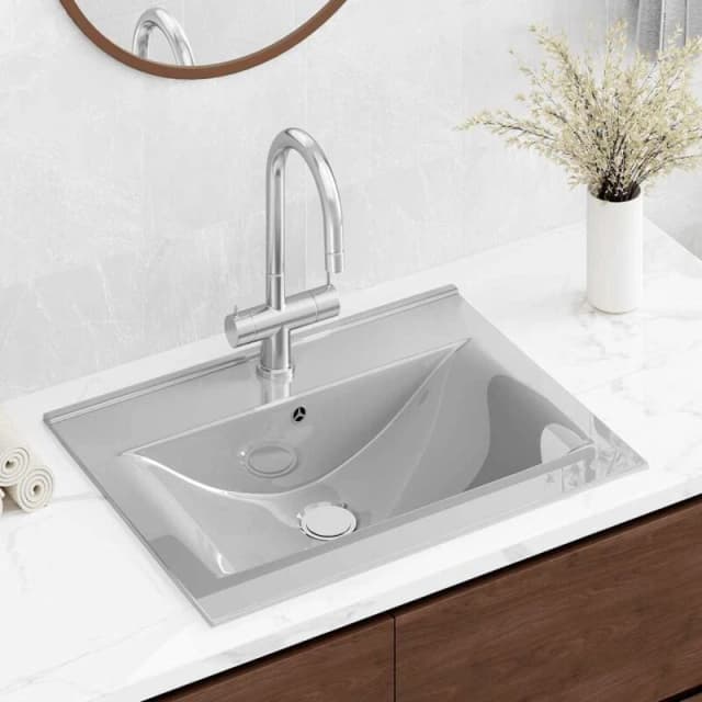 vidaXL Wash Basin with Overflow 60x46x16cm Ceramic Silver 143502