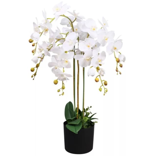 Leaf 85cm Artificial Deluxe Bush Orchid - White White