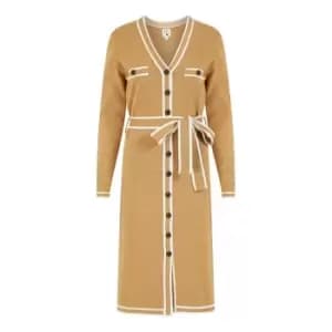 Yumi Camel Knitted Shirt Dress - Brown