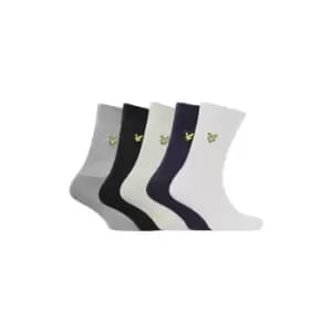Lyle & Scott Mens 5 Pack Plain Tubular Sock - Black/Bright White/Grey Marl/Peacoat/Light Grey Marl - One Size