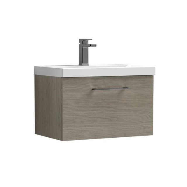 Balterley 600mm Wall Hung 1 Drawer Vanity Basin Unit, Mid Oak, Pewter Handle in Brown Brown Unisex