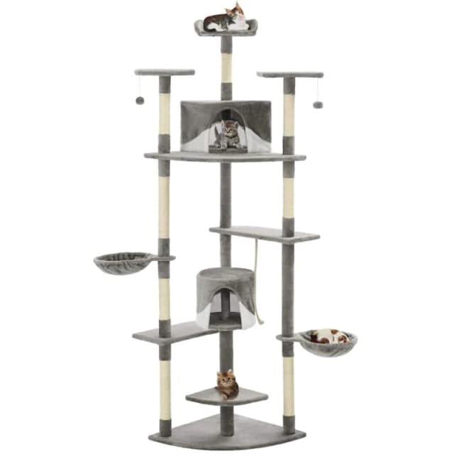 vidaXL Cat Tree with Sisal Scratching Posts 203cm Grey and White Playhouse