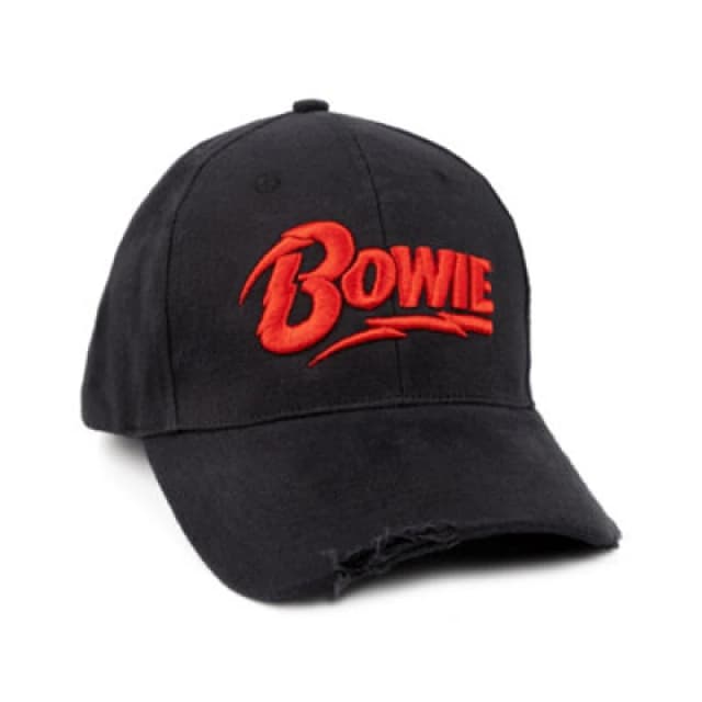 David Bowie David Bowie Adjustable Curved Peak Cap in Black One Size Unisex 5056549000396