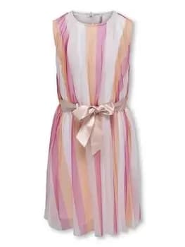 Only Kids Girls Stripe Tulle Dress - Cloud Dancer, White, Size 11-12 Years, Women