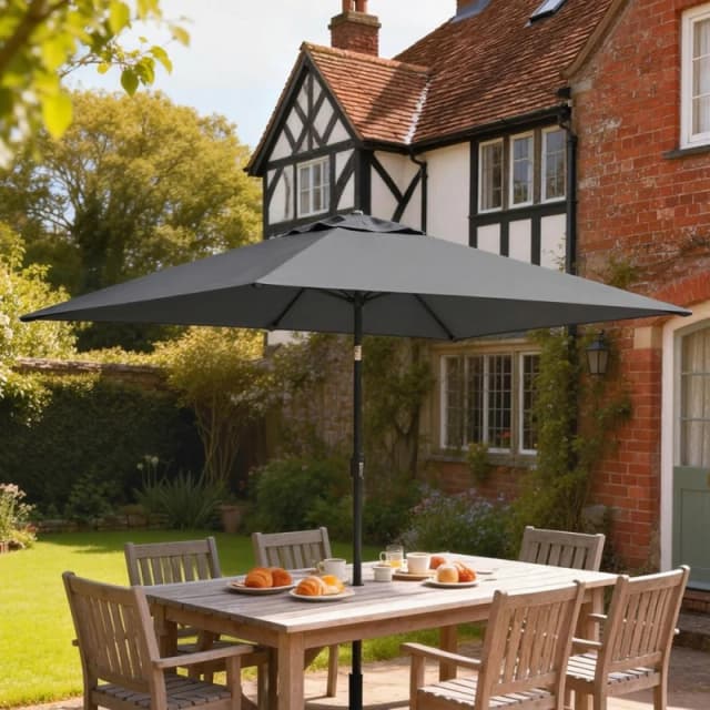 OUTSUNNY Garden Parasol, Outdoor Umbrella with Tilt Function, Dark Grey Size: 3m x 2m Dark Grey Unisex 3m x 2m