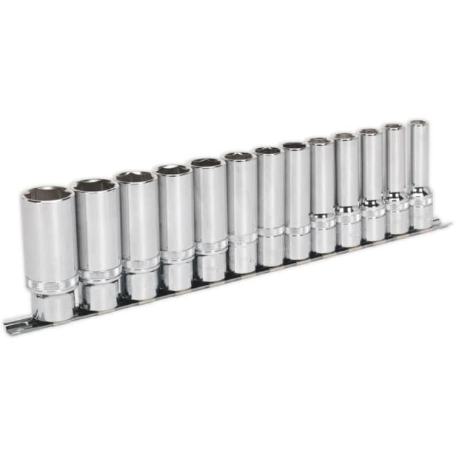 Loops 13 PACK DEEP Socket Set 1/2" Metric Square Drive - 6 Point LOCK-ON Rounded Heads Multi