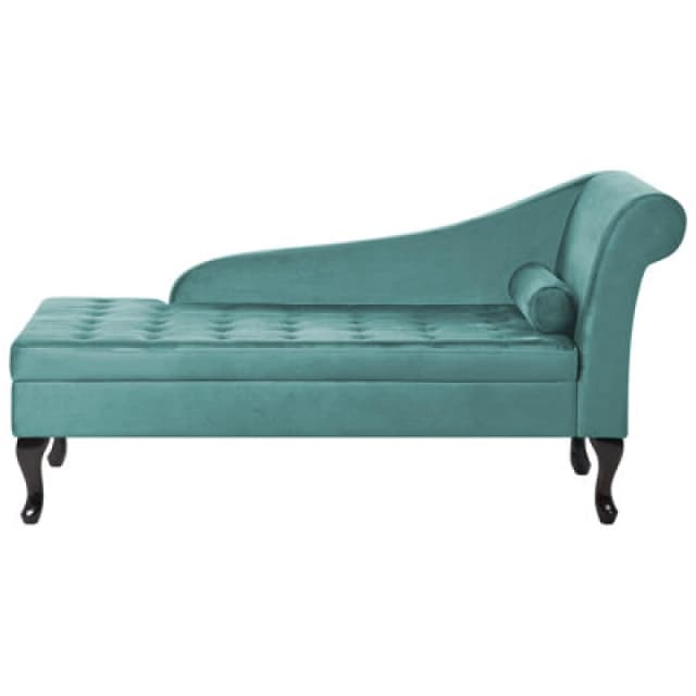 Beliani Right-Hand Chaise Lounge Pessac Velvet Teal With Storage