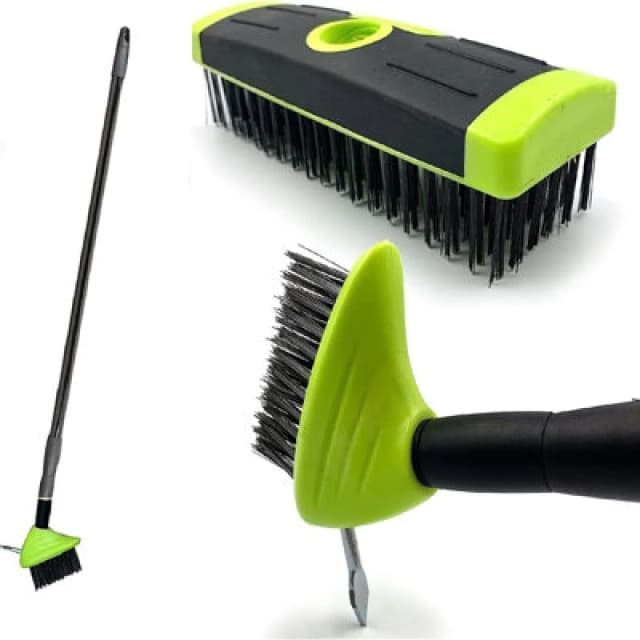 Gr8 Garden 3in1 Extendable Weed Brush Garden Patio Cleaner Moss Leaf Removal Scraping Tool Green