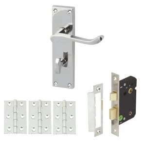 Victorian Scroll Bathroom Handle Set with Lock and Hinges