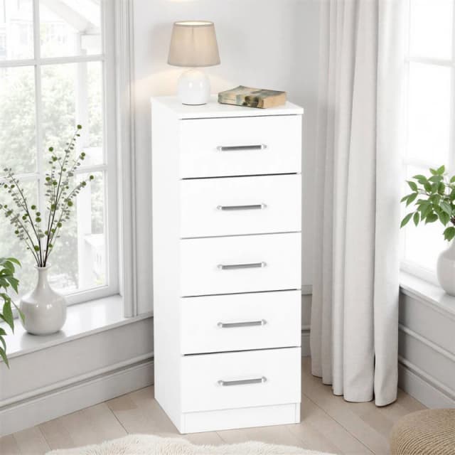 Seconique Dakota 5 Drawer Narrow Chest - White 100-102-212