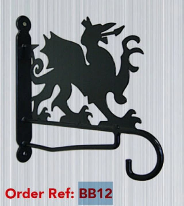 Poppy Forge Welsh Dragon Feature Bracket - Steel Hanging Basket Holder - Steel - H33cm - Black