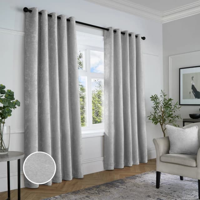 Curtina Textured Chenille Textured Pair of Eyelet Curtains - Grey Grey 90x90 Inch