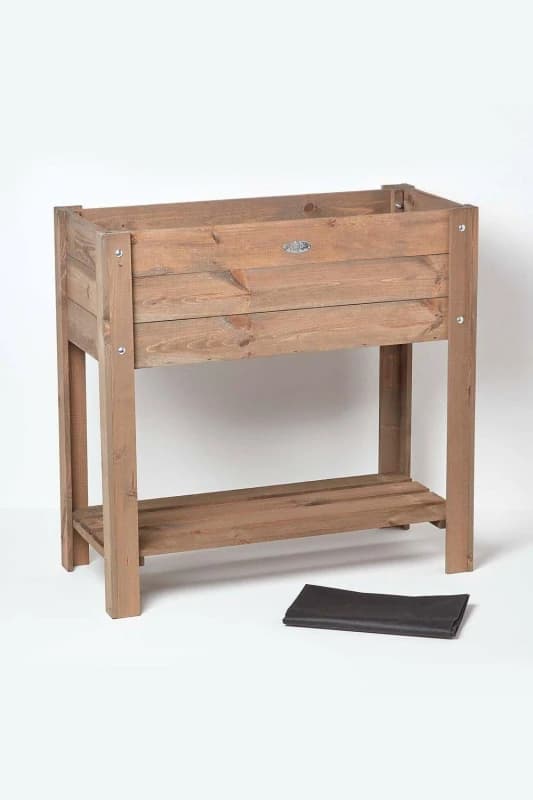 Homescapes Brown Wooden Raised Bed Planter, 78cm Tall Brown