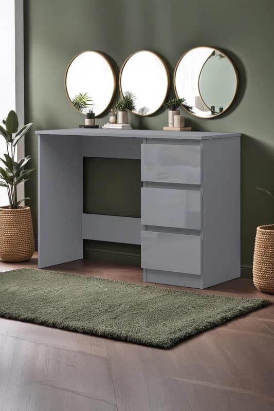 FWStyle FWStyle Gloss Grey Dressing Table 3 Drawer Desk Scratch Resistant Grey One Size Unisex 5056413127662