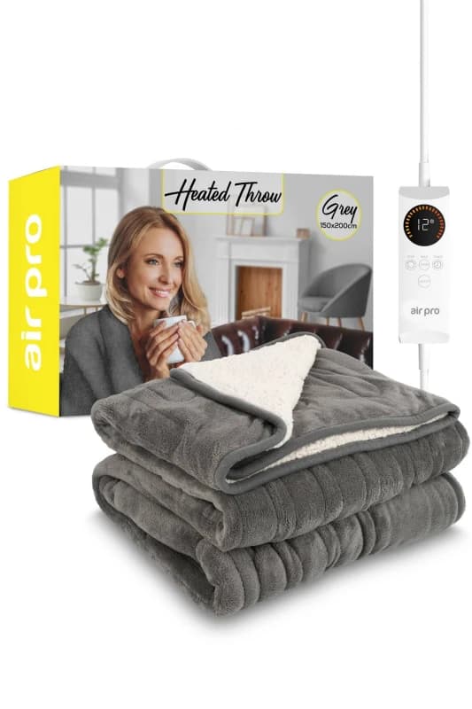 Air Pro Heated Electric Blanket with Digital Controller, 6 Heat Settings in Grey Size: King Grey Unisex King