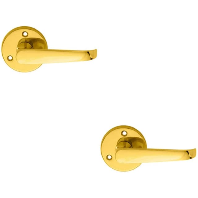 Loops 2x PAIR Victorian Straight Shaped Lever on 59mm Round Rose Polished Brass Handle Metallics