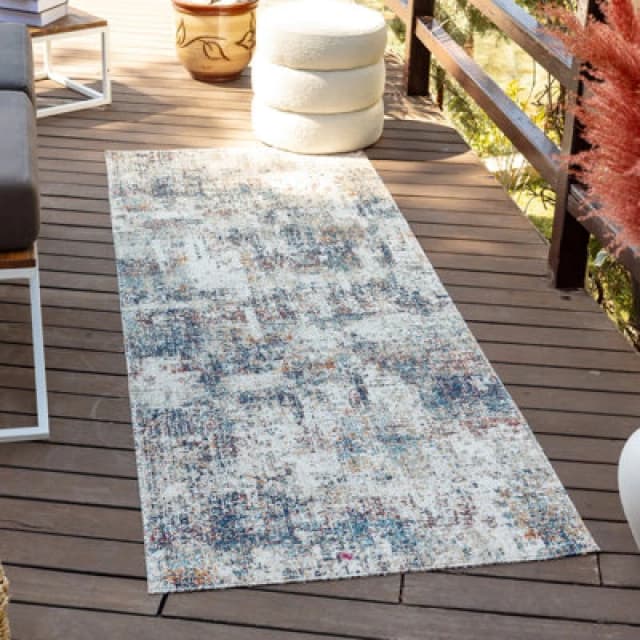 Livabliss In- & Outdoor Modern Blue/grey Leila Runner Rug 80 X 220 Cm - Easy To Clean, Perfect For Balcony, Kitchen Or Dining Room