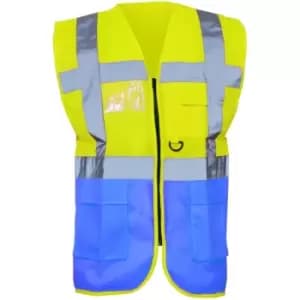 Yoko Hi-Vis Premium Executive/Manager Waistcoat / Jacket (3XL) (Hi Vis Yellow/Royal Blue) - Hi Vis Yellow/Royal Blue