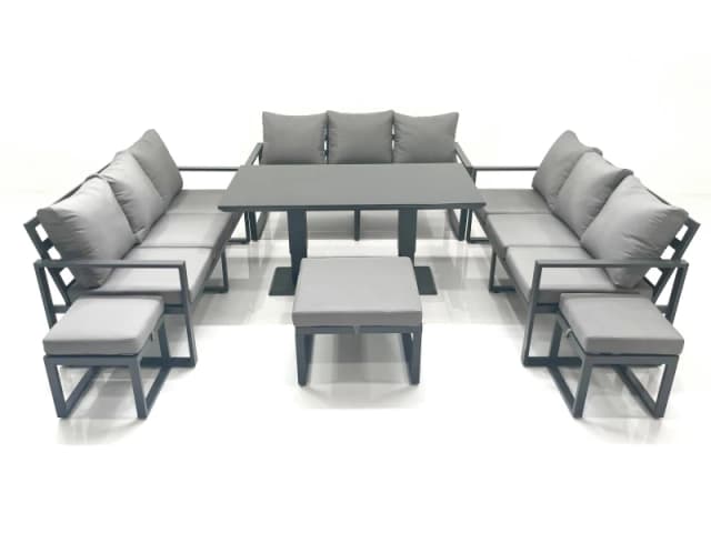 Fimous 12 Seater Garden Sofa Set Aluminium Furniture Rising Dining Tabe Set wth 3 Footstools Dark Grey Dark Grey Unisex