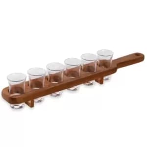 Wooden Drinks Paddle with 6 Shot Glasses M&W