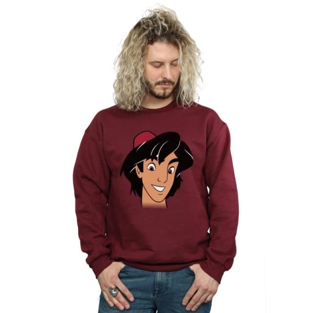 Disney Men Aladdin Headshot Sweatshirt in Burgundy Size: Small Burgundy S Male 5059568047656